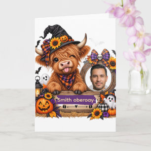 Tarjeta Halloween personalizado de vaca de las Highlands