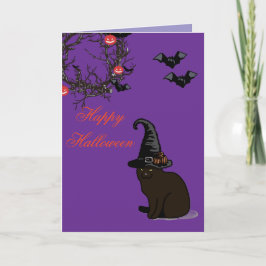 Tarjeta Halloween Personalizado Whimsical Funny Cat Purple