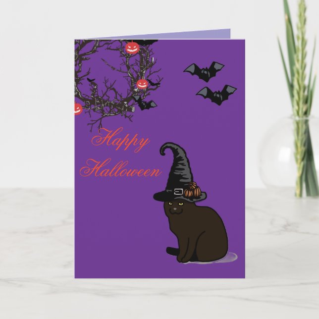 Tarjeta Halloween Personalizado Whimsical Funny Cat Purple (Anverso)