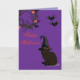 Tarjeta Halloween Personalizado Whimsical Funny Cat Purple
