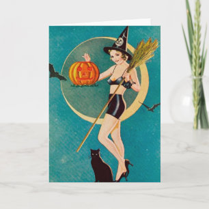 Tarjeta Halloween Pin Up Chica Witch