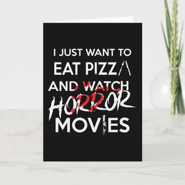 Tarjeta Halloween Pizza divertida película de terror (Anverso)
