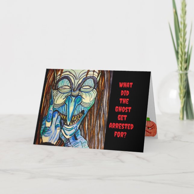 TARJETA HALLOWEEN POR QUÉ ARRESTARON AL FANTASMA (Anverso)