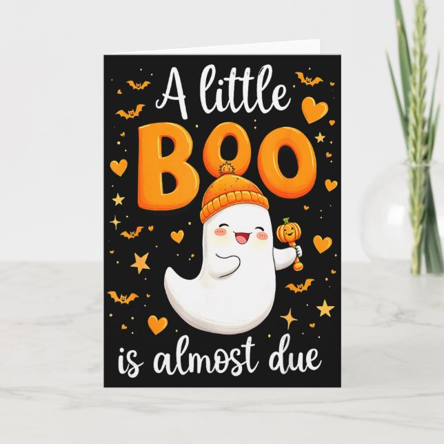 Tarjeta Halloween Pregnancy Announcement A Little Boo Is A (Anverso)