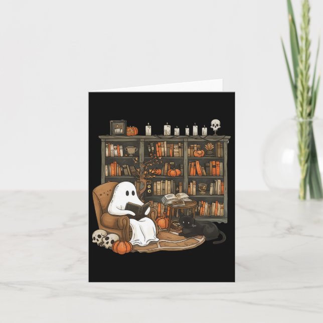 Tarjeta Halloween, profesor bibliotecario de libros de lec (Anverso)