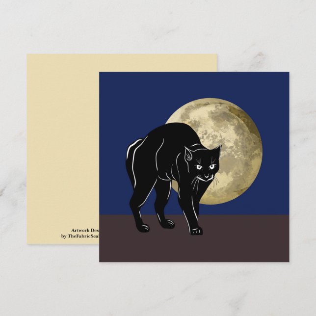 Tarjeta Halloween Prowling Black Cat En Una Noche De Luna  (Anverso / Reverso)