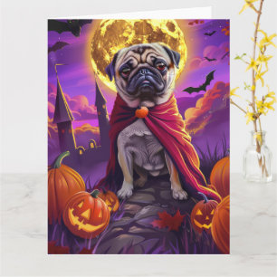 Tarjeta Halloween Pug Vampire Calabazas Espeluznantes