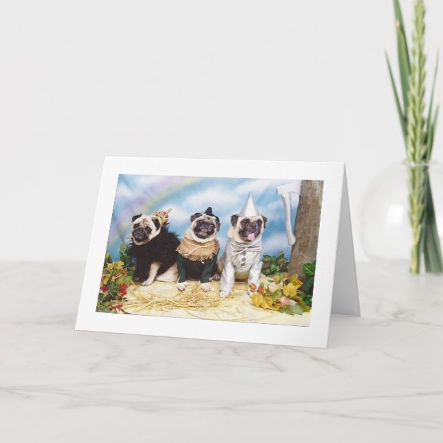 Tarjeta Halloween Pugs Lion Scarecrow Tinman (Anverso)