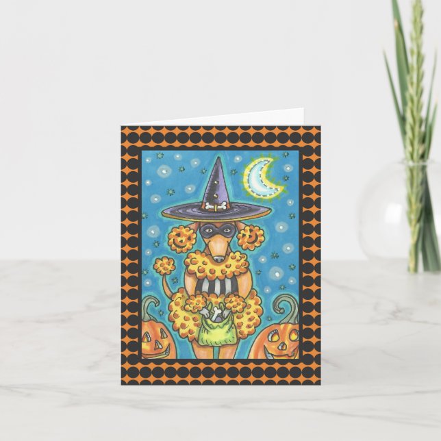 Tarjeta HALLOWEEN PUMPKIN POODLE NOTE GREETING CARD Blank (Anverso)