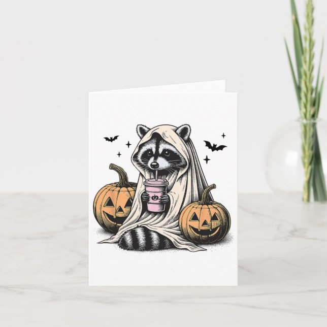 Tarjeta Halloween Raccoon Ghost (Anverso)