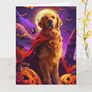 Tarjeta Halloween Retriever Dorado Vampiro Calabazas Espel