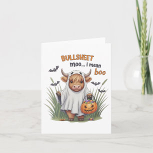 Tarjeta Halloween Retro Bullsheet Cow Ghost Moo Me Refiero
