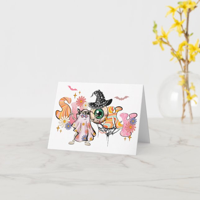 Tarjeta Halloween Retro Espeluznante (flor amarilla)