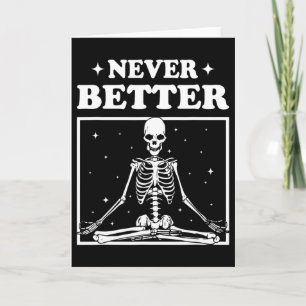 Tarjeta Halloween Retro Nunca Mejor Esqueleto Yoga Espeluz