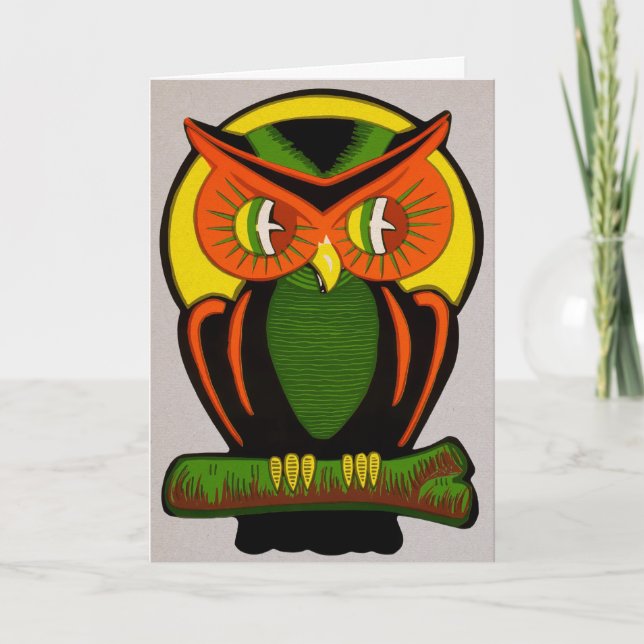 Tarjeta Halloween Retro Owl (Anverso)