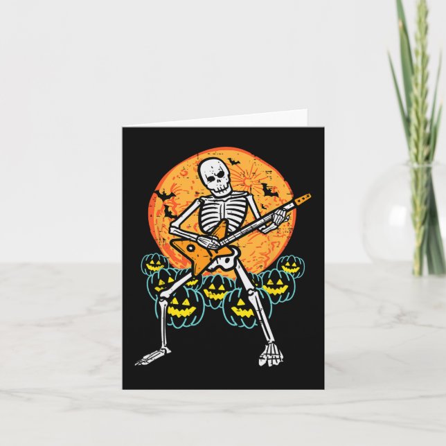 Tarjeta Halloween Rocker Skeleton Guitar Rock Costumen (Anverso)