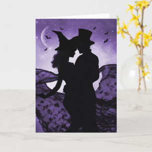 Tarjeta Halloween Romance Love Silhouett Couple and Bats