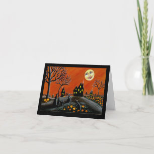 Tarjeta Halloween, saludo, tarjeta, brujas,