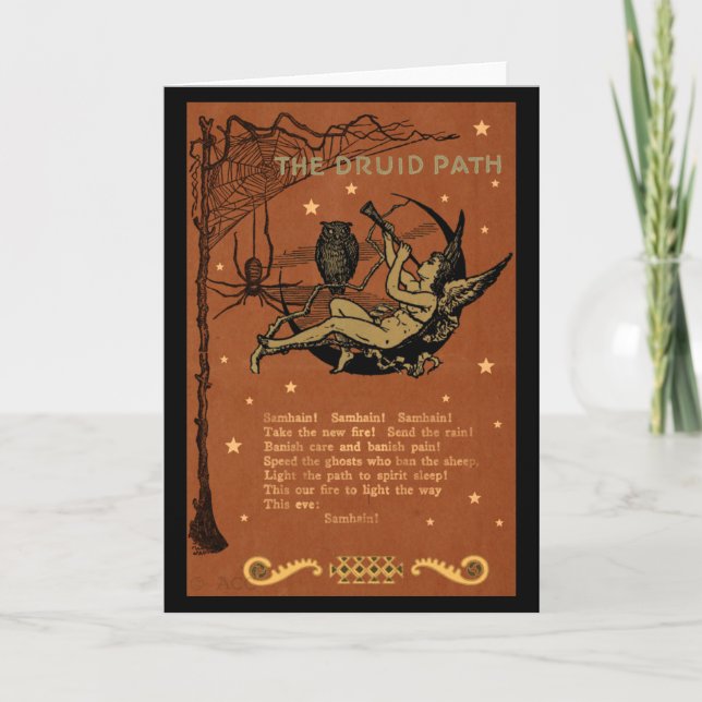 Tarjeta Halloween Samhain Fairy Owl Spider Web (Anverso)