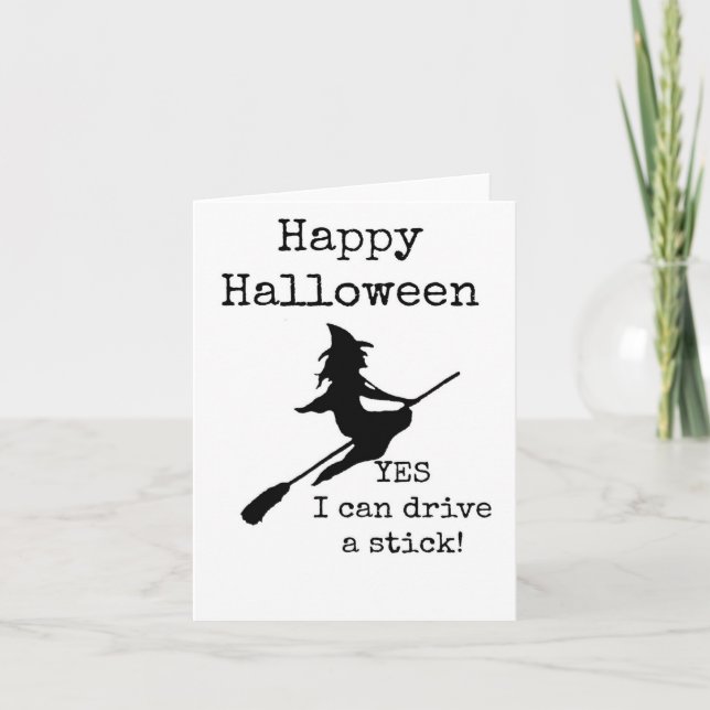 Tarjeta Halloween, Sarcástica, Bruja, Broomstick (Anverso)