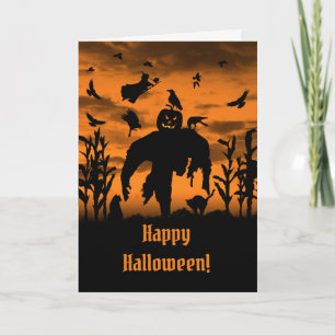 Tarjeta Halloween Scarecrow Jack O Lantern Witch Ravens