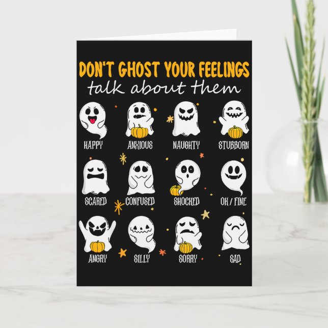 Tarjeta Halloween School Counselor Don't Ghost Your Feelin (Anverso)