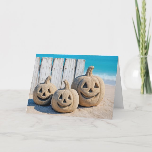 Tarjeta Halloween Seashore Sand Jack o' Lanterns  (Anverso)