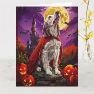 Tarjeta Halloween Setter Inglés Vampiro Calabazas Espeluzn