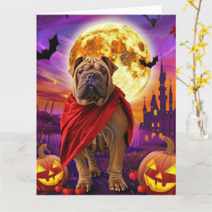 Tarjeta Halloween Shar Pei Calabazas de vampiros asustan