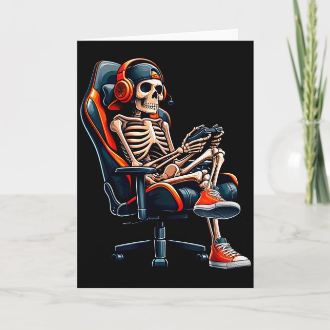Tarjeta Halloween Shirts Skeleton Gamer Video Gaming Boys  (Anverso)