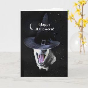 Tarjeta Halloween Siberian Husky Witchy Fun