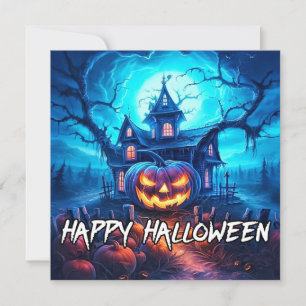 Tarjeta Halloween siniestro hogar
