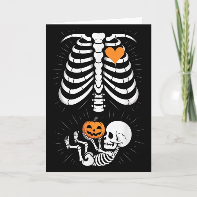 Tarjeta Halloween Skeleton Baby Rib Cage Maternity Pregnan (Anverso)