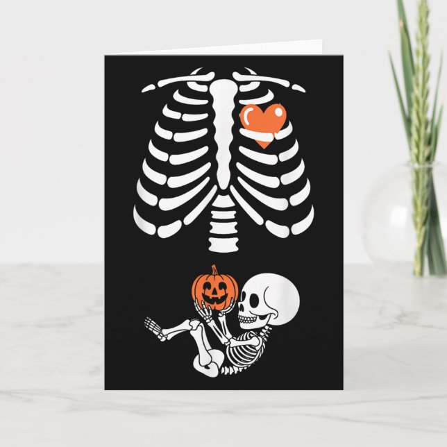 Tarjeta Halloween Skeleton Baby Rib Cage Maternity Pregnan (Anverso)