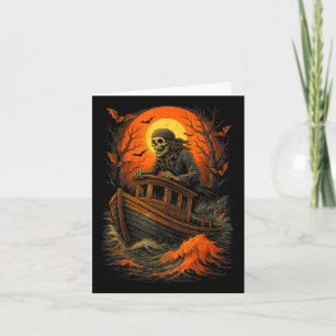 Tarjeta Halloween Skeleton Boat Ghost Ship Fishman Motor