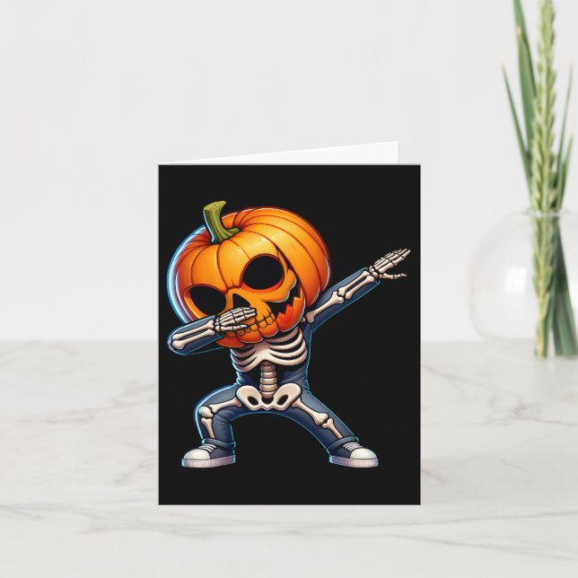 Tarjeta Halloween Skeleton Boys Trick Tret Funny Pumpkin (Anverso)