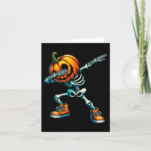 Tarjeta Halloween Skeleton Boys Trick Tret Funny Pumpkin (Anverso)
