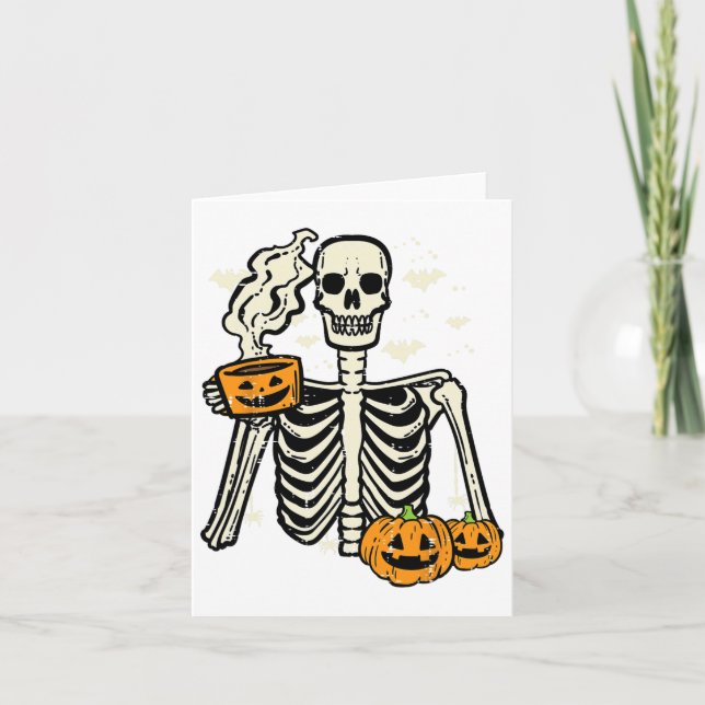 Tarjeta Halloween Skeleton Calabaza Cae café Discurso dive (Anverso)