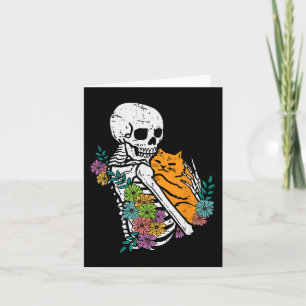 Tarjeta Halloween Skeleton Cat Hug Flowe Costume mujeres G