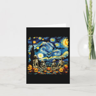 Tarjeta Halloween Skeleton Family Van Gogh Starry Night Pu