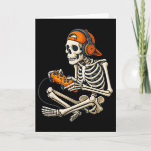 Tarjeta Halloween Skeleton Gamer Auriculares Video Gaming 