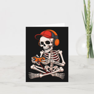 Tarjeta Halloween Skeleton Gamer Gracioso Video Gaming Boy
