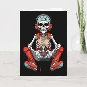 Tarjeta Halloween Skeleton Gamer Gracioso Video Gaming Boy
