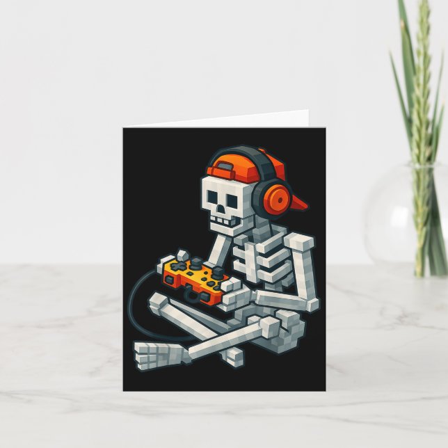 Tarjeta Halloween Skeleton Gamer Pixel Video Gaming Boys M (Anverso)
