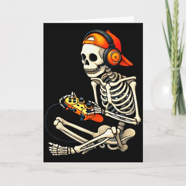 Tarjeta Halloween Skeleton Gamer Video Gaming Boys Men Kid (Anverso)