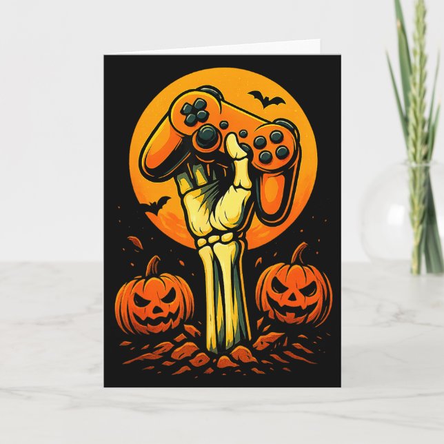 Tarjeta Halloween Skeleton Gamer Video Gaming Controller B (Anverso)