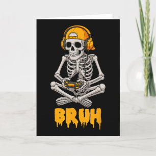 Tarjeta Halloween Skeleton Gamer Video Gaming Funny Skelet