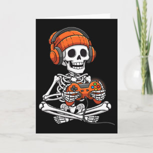 Tarjeta Halloween Skeleton Gamer Video Juegos de Niños Hom