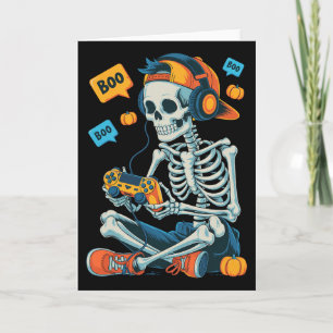 Tarjeta Halloween Skeleton Gamer Video Juegos de Niños Hom