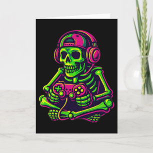 Tarjeta Halloween Skeleton Gamer Video Juegos de Niños Hom